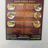 Menu at Golden Samosa Bakery in Surrey