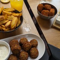Croquetas, potatoes and falafel at Baserri in Getxo