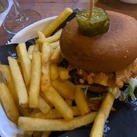 VEGGIE BBQ HERO burger 
(Topped with BBQ pulled jackfruit, cheddar & chipotle mayo) at Scotch & Rye in Inverness