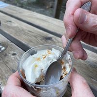 A whipped biscoff-tasting dessert at Le Chateau de Cambiaire in Saint-etienne-vallee-francaise