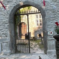 The gate to the chateau at Le Chateau de Cambiaire in Saint-etienne-vallee-francaise