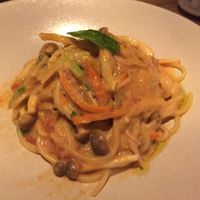 Mushroom spaghetti with tomato cream sauce at Ukishima Garden in Naha
