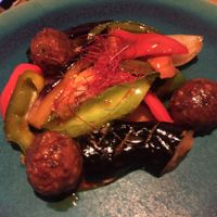 Millet meat-like balls with sticky sauce at Ukishima Garden in Naha