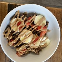 Loaded protein waffle bowls  at Karma Cafe & Smoothie Bar in Milwaukee