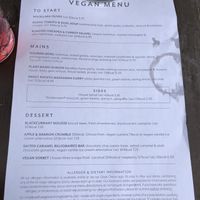 Vegan menu  at The White Hart in Otley