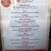 Menu (July 2023) more sides and specials written inside  at Rusty's Sandwich Parlour in Brunswick East