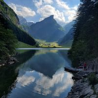 The exact view from the restaurant's terrace at Forelle in Wasserauen