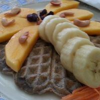 vegan waffle with fruit at May Kaidee's Vegetarian Restaurant - Samsen in Bangkok