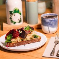 Breakfast
Grilled bread with hummus, avocado, beetroot at The Cove in Busum