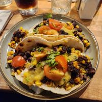 Veggie tacos, no cotija - SO delicious! 😋 at Next Door Gastropub in Port Angeles