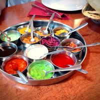 Assortment of Dips that came with the breadbasket, all but the yoghurt dip are vegan at Mantra in Kuehlungsborn