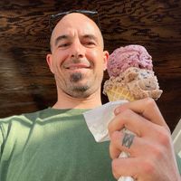 Açaí Super Berry Crumble & Chocolate Chunk.  at Moo's Place Homemade Ice Cream in Derry