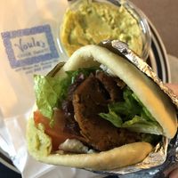 Seitan gyro with hummus in the back. at Voula's Greek Sweets in Rochester