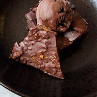 Plant based chocolate brownie at The Alchemist in Glasgow