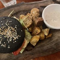 Vegan hamburger de semillas at La Hoja Verde in Tulum