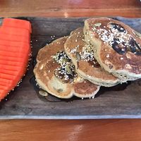 Oat pancakes  at La Hoja Verde in Tulum