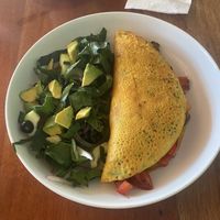 Vegan omelette made from chickpeas!  at La Hoja Verde in Tulum