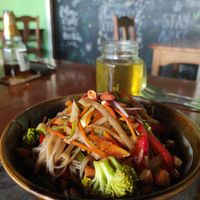 Veggies with rice noodles at La Hoja Verde in Tulum