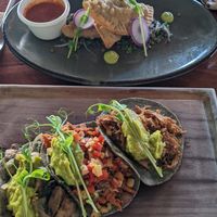 TRIO DE EMPANADAS $ 170 and TRILOGIA DE TACOS $ 155 at La Hoja Verde in Tulum