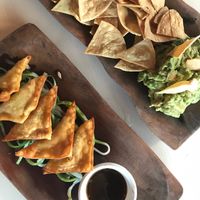 Homemade guacamole and empanadas  at La Hoja Verde in Tulum