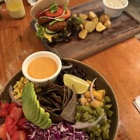 This is the falafel pita and Mexican bowl   at La Hoja Verde in Tulum