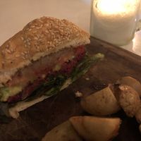 beet burger  at La Hoja Verde in Tulum