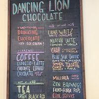 Menu  at Dancing Lion Chocolate in Manchester
