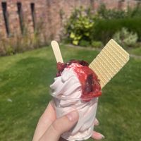 Bayleaf and stewed plums ice cream   at The Secret Garden Cafe in Cardiff