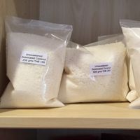 Unsweetened dessicated coconut, 150 baht for 250 grams or 260 baht for 500 grams at Radiance Wholefoods in Bangkok