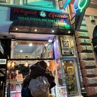 Front of shop with my 2 scoops  at Royal Gelato in Brasov