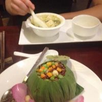 brown rice in lotus leaf and green curry at Hum Vegetarian - District 3 in Ho Chi Minh City