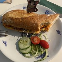 Lunch sandwich vegan filet americain (yes I already took one bite)  at Kattencafé De Spinnerij in Tilburg