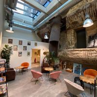 Upstairs area, showing industrial ruins at Dalmat Coffee House in Esch-sur-alzette