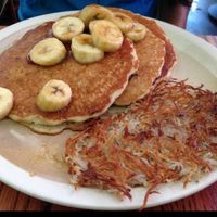 Koo-Koo Banana Pancakes w/ hash browns at Bragg's Factory Diner in Phoenix
