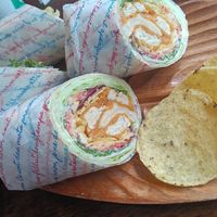 Chicken tortilla wrap with nacho chips at Vegan Kitchen - 비건 키친 in Seoul