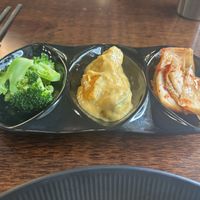 Broccoli, pumpkin and kimchi banchan (side dishes)   at Vegan Kitchen - 비건 키친 in Seoul