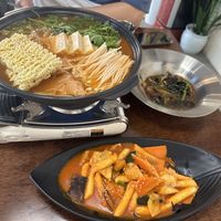 Army stew was awesome but toppoki was too spicy for us  at Vegan Kitchen - 비건 키친 in Seoul