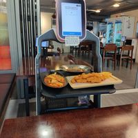 Robot server bringing the food at Vegan Kitchen - 비건 키친 in Seoul