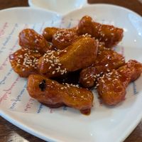 Fried chicken in spicy sauce at Vegan Kitchen - 비건 키친 in Seoul