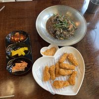 “Chkn” nuggets and japchae  at Vegan Kitchen - 비건 키친 in Seoul