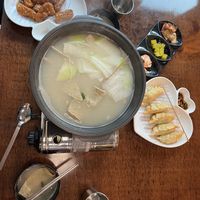 Fish stew, fried chicken, fried dumplings   at Vegan Kitchen - 비건 키친 in Seoul