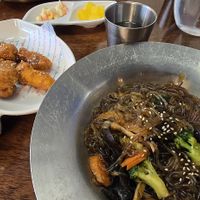 Japchae, fried "chicken" at Vegan Kitchen - 비건 키친 in Seoul