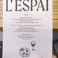 Menu at L'Espai in Tossa De Mar