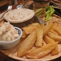 Chickpea burger (the staff advised the bread used milk and suggested a pita instead - very reassuring) at Yuni Yupoun  in Luang Prabang