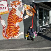 Exterior mural in colab with Mashita Nextdoor.  at Aristocat Cafe in Harrisonburg