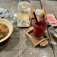 (L-> R) Rice with veg, Red Hot, & Açaí smoothies  at Samui Health Shop by Lamphu in Koh Samui