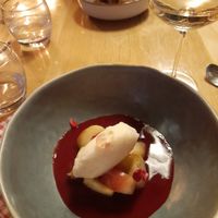 Lychee ice cream, peach and raspberry at La Trattoria in Saint-severin