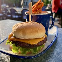 Vegan Sweet Potato Burger with added vegan Gouda   at Mountain Burger  in Bend