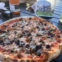 Vegan cheese with vegan sausage (and olives and mushrooms)  at MidiCi in Ventura
