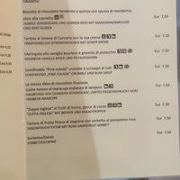 Desert menu. The biscotto, the tarta di frutta and the sorbetto are vegan at Ristorante Elvezia in Stresa
